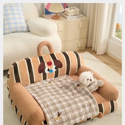 S size 2-Piece Plaid Puppy Pet Blanket and Pillow Set - Soft Cotton Plush Sleeping Mat for Dogs and Cats, All-Season Reversible Cushion Bed with Cute Bear Pillow, Machine Washable Pet Bed Accessories