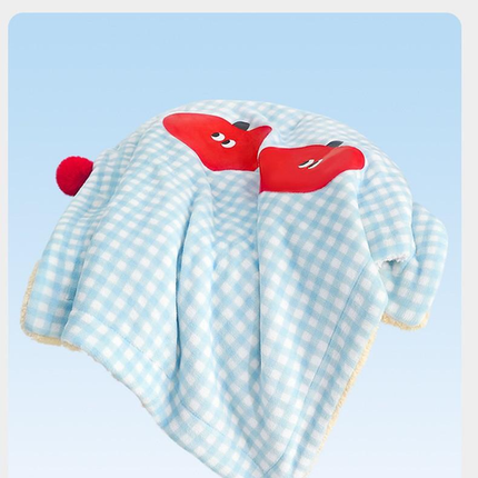 M size 2-Piece Plaid Puppy Pet Blanket and Pillow Set - Soft Cotton Plush Sleeping Mat for Dogs and Cats, All-Season Reversible Cushion Bed with Cute Bear Pillow, Machine Washable Pet Bed Accessories