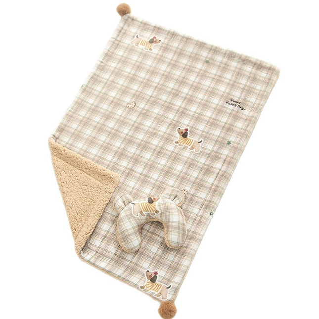 L size 2-Piece Plaid Puppy Pet Blanket and Pillow V888-ELOSUNG50270