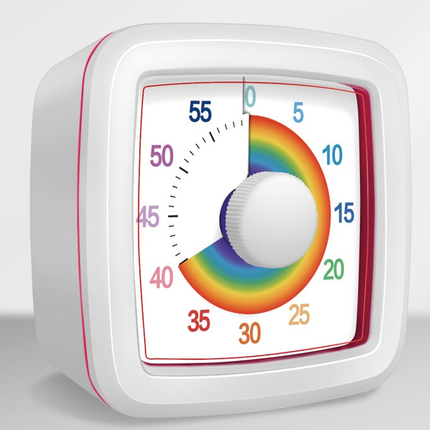 White Visual timer for kitchen – a 60-minute rainbow countdown timer, silent operation, suitable for cooking, studying, and everyday tasks. Battery powered (batteries not included), made of ABS plastic