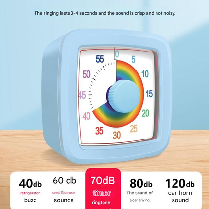 Orange Visual timer for kitchen – a 60-minute rainbow countdown timer, silent operation, suitable for cooking, studying, and everyday tasks. Battery powered (batteries not included), made of ABS plastic