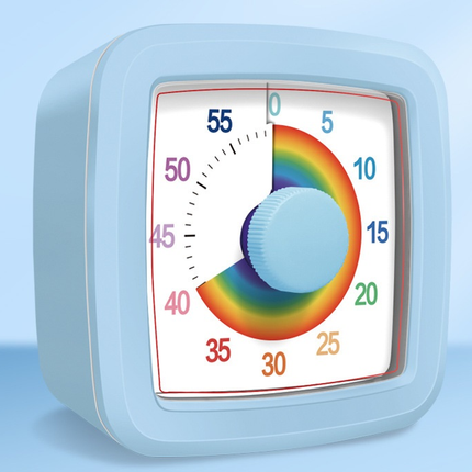 Blue Visual timer for kitchen – a 60-minute rainbow countdown timer, silent operation, suitable for cooking, studying, and everyday tasks. Battery powered (batteries not included), made of ABS plastic