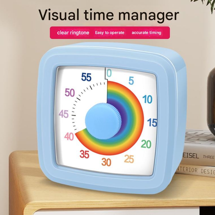 Blue Visual timer for kitchen – a 60-minute rainbow countdown timer, silent operation, suitable for cooking, studying, and everyday tasks. Battery powered (batteries not included), made of ABS plastic