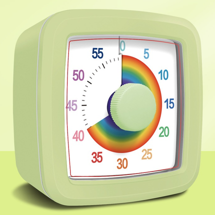 Green Visual timer for kitchen – a 60-minute rainbow countdown timer, silent operation, suitable for cooking, studying, and everyday tasks. Battery powered (batteries not included), made of ABS plastic