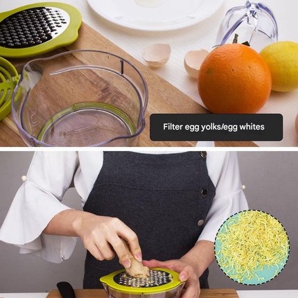 4-in-1 Manual Citrus Juicer with Grater and Egg Separator -Free Multi-Function Hand Press Lemon Orange Squeezer - Kitchen Gadget for Fresh Juice, Zest, and Cooking Prep