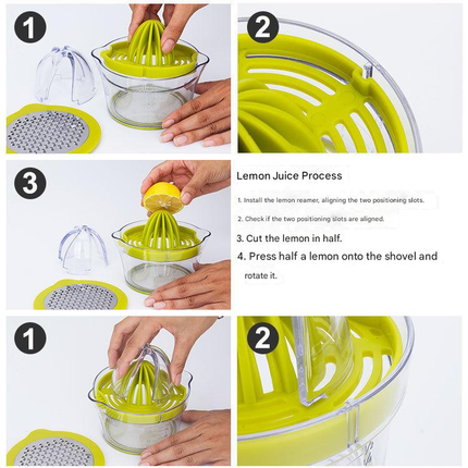 4-in-1 Manual Citrus Juicer with Grater and Egg Separator -Free Multi-Function Hand Press Lemon Orange Squeezer - Kitchen Gadget for Fresh Juice, Zest, and Cooking Prep