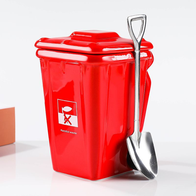Red Creative Trash Can Ceramic Mug with Shovel V888-ELOSUNG50279