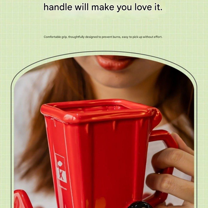 5-piece cup Creative Trash Can Ceramic Mug with Shovel Spoon - 400ml Funny Garbage Bin Coffee Cup with Lid - Novelty Gag Gift for Birthday Christmas - Quirky Kitchen Cup for Home Office【Green+Red+Blue+Yellow+Grey】