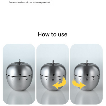Egg Shape Stainless Steel Kitchen Timer Mechanical Cooking Timer -  Wind-Up 60 Minute Countdown Timer - Loud Ring 72dB Baking Tool with Non-Slip Base - Battery-Free Analog Timer for Home Office