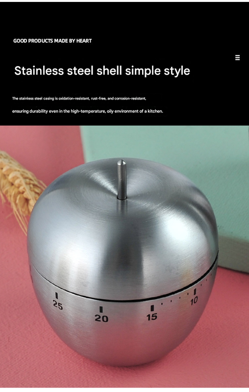 2-piece Apple and Egg Shape Stainless Steel Kitchen Timer Mechanical Cooking – product detail