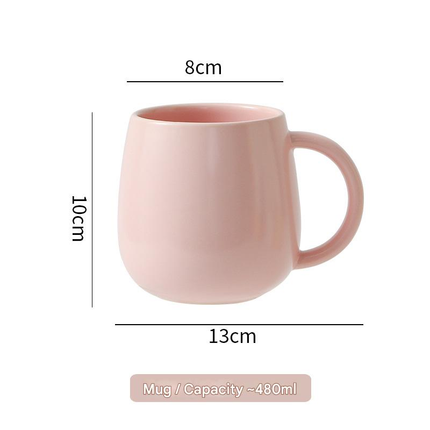 Pink Premium Macaron Ceramic Coffee Mug Set - 500ml Large Capacity Belly Cup with Underglaze Finish, Minimalist Nordic Style Porcelain Mug for Coffee, Tea, Milk and Oatmeal