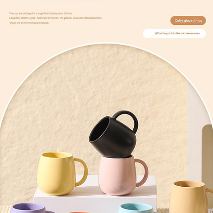 Yellow Premium Macaron Ceramic Coffee Mug Set - 500ml Large Capacity Belly Cup with Underglaze Finish, Minimalist Nordic Style Porcelain Mug for Coffee, Tea, Milk and Oatmeal