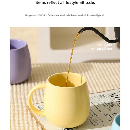 Yellow Premium Macaron Ceramic Coffee Mug Set - 500ml Large Capacity Belly Cup with Underglaze Finish, Minimalist Nordic Style Porcelain Mug for Coffee, Tea, Milk and Oatmeal