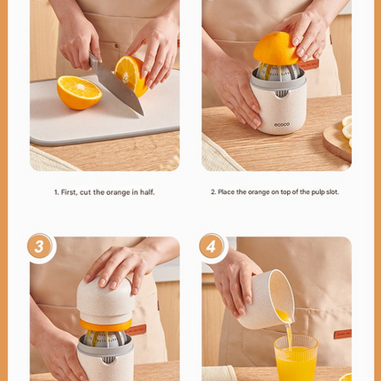 Portable Manual Citrus Juicer Hand Press Lemon Orange Squeezer 2-in-1 Reamer with Built-in 470ml Cup, PP Material Lightweight Fruit Juicer for Kitchen Travel Camping, Easy Clean