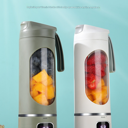 2-piece White and Green 7.4V Portable Blender Smoothie Maker 450ml Wireless Rechargeable Juicer Cup with 12-Blade Stainless Steel Cutter, LED Digital Display, USB Charging Personal Blender for Travel Gym Office Home