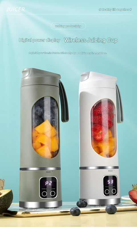 2-piece White and Purple 7.4V Portable Blender Smoothie Maker 450ml Wireless Rechargeable Juicer Cup – product detail