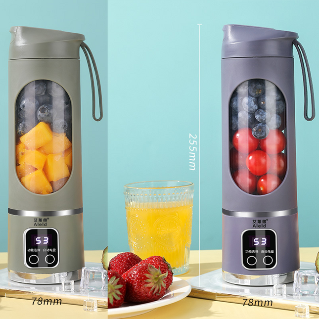2-piece Purple and Green 7.4V Portable Blender Smoothie Maker 450ml Wireless Rechargeable Juicer Cup