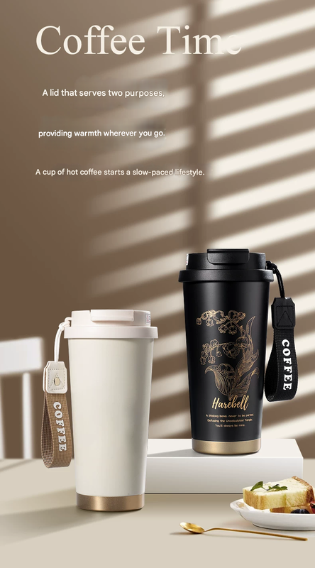 White 316 Stainless Steel Insulated Coffee Tumbler 500ml with Dual-Use Lid Lily of the Valley – product detail