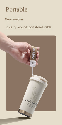White 316 Stainless Steel Insulated Coffee Tumbler 500ml  with Dual-Use Lid, Lily of the Valley Design, Leak-Proof Sip and Straw, BPA-Free Thermal Cup for Hot Cold Beverages
