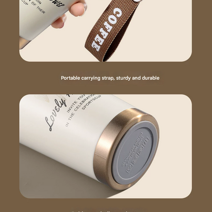 White 316 Stainless Steel Insulated Coffee Tumbler 500ml  with Dual-Use Lid, Lily of the Valley Design, Leak-Proof Sip and Straw, BPA-Free Thermal Cup for Hot Cold Beverages