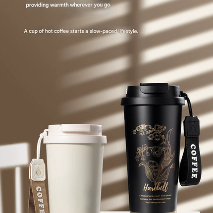 Red 316 Stainless Steel Insulated Coffee Tumbler 500ml  with Dual-Use Lid, Lily of the Valley Design, Leak-Proof Sip and Straw, BPA-Free Thermal Cup for Hot Cold Beverages