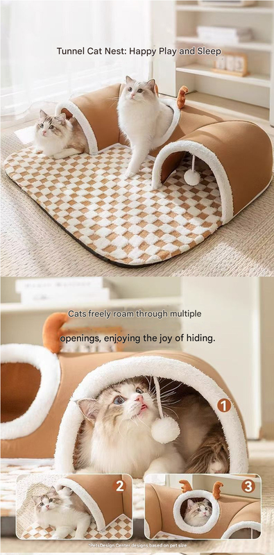 Grey M size Cat Tunnel Bed House 4-Season Universal Removable Washable U-Shaped Cat Cave – product detail