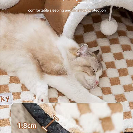 Grey L size Cat Tunnel Bed House 4-Season Universal Removable Washable U-Shaped Cat Cave with Multi-Entrance, Plush Hideaway Pet Nest with Detachable Mat for Indoor Cats, Non-Slip Bottom, Multi-Cat Friendly