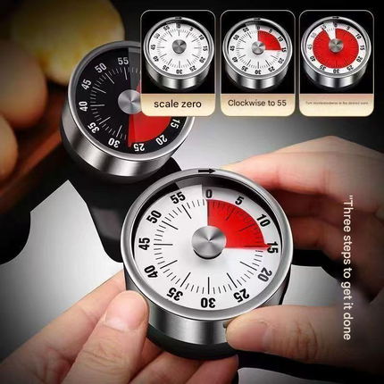Red Stainless Steel Magnetic Kitchen Timer - 60 Minute Mechanical Countdown Timer with Loud Alarm, No Battery Required - Perfect for Cooking, Baking, Study & Time Management