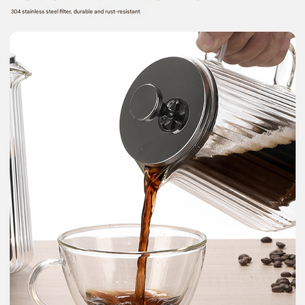 1000ML Double Wall Glass French Press Coffee Maker - Borosilicate Glass Coffee Plunger with 304 Stainless Steel Filter, Heat Resistant Vertical Ribbed Design for Home Brewing