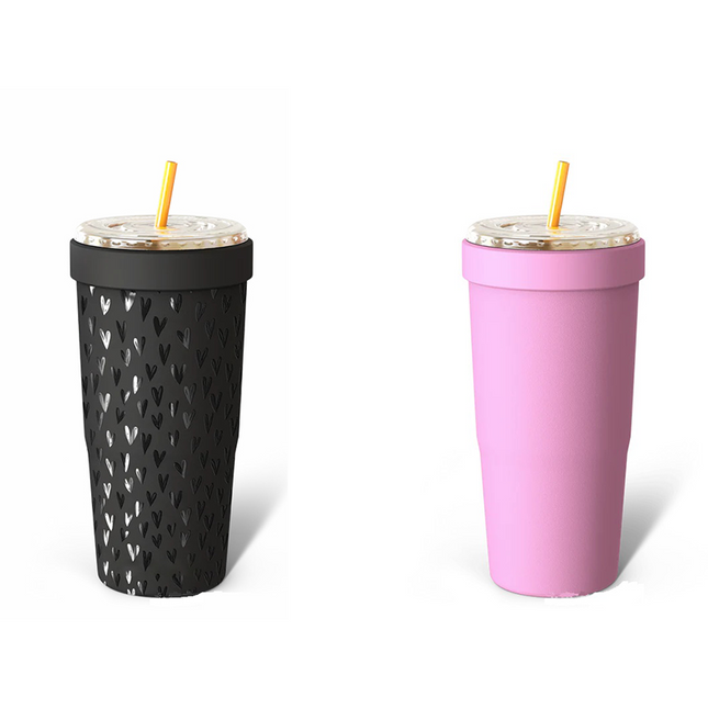 2-piece Black and Pink 30oz Stainless Steel Tumbler with Universal Cup V888-ELOSUNG50344 in Black, Pink