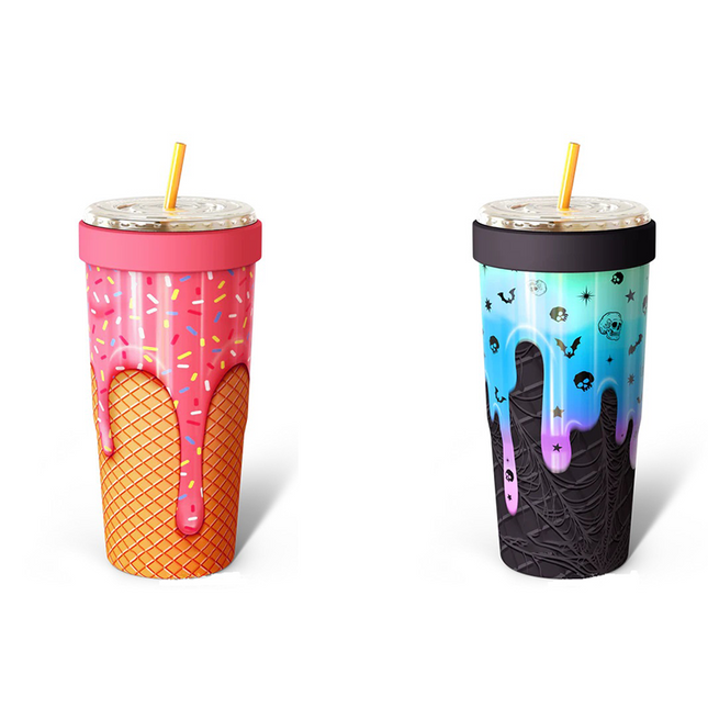 2-piece Pink-orange and Blue-black 30oz Stainless Steel Tumbler with Universal Cup V888-ELOSUNG50345