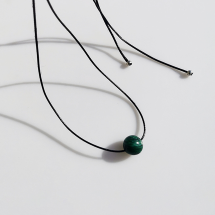 Vintage Geometric Natural Stone Bead Pendant Necklace Adjustable Black Rope Collarbone Chain Unisex Boho Jewelry Gift-malachite
