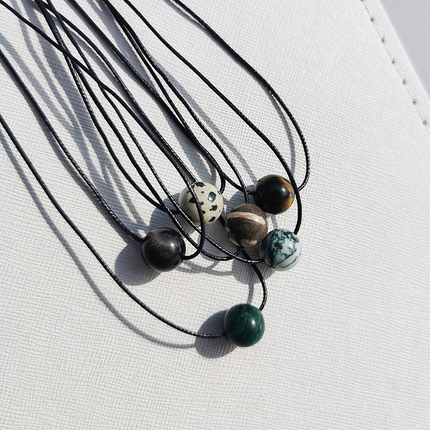Vintage Geometric Natural Stone Bead Pendant Necklace Adjustable Black Rope Collarbone Chain Unisex Boho Jewelry Gift-Blue point stone