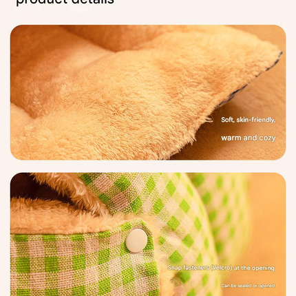 M size Blue Plaid Cat Cave Bed Winter Warm Enclosed Pet House Cozy Cat Sleeping Bag Semi-Enclosed Cat Nest Small Dog Bed PP Cotton Filling Washable Pet Supplies