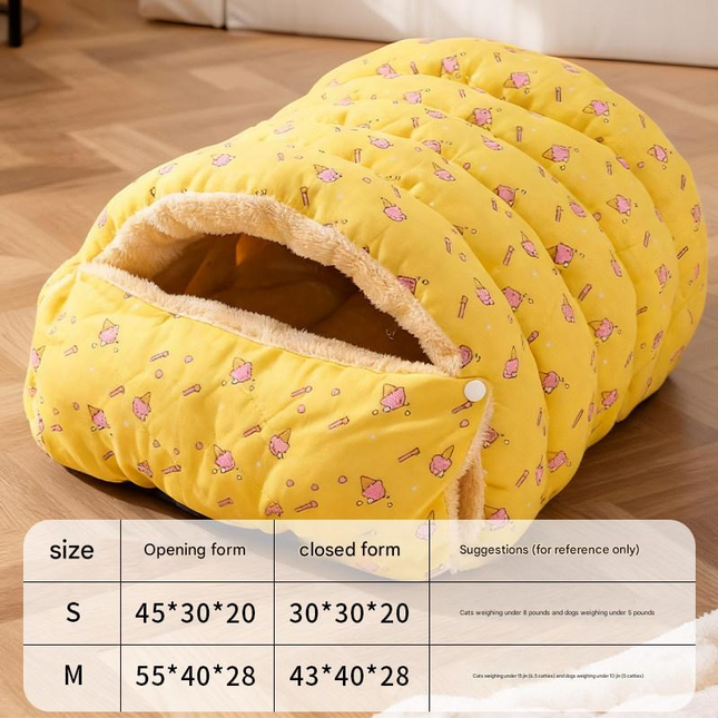 M size Yellow Plaid Cat Cave Bed Winter Warm Enclosed Pet House Cozy Cat Sleeping V888-ELOSUNG50374