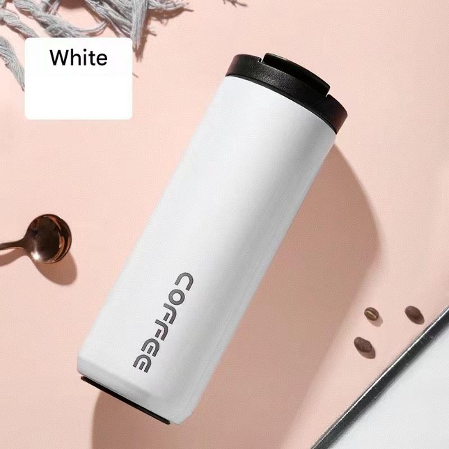White Stainless Steel Coffee Mug 500ml Vacuum Insulated Travel Cup 8 Hours Heat Retention Leak-Proof