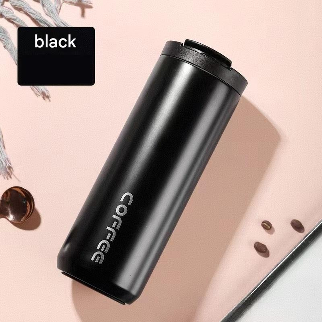 Black Stainless Steel Coffee Mug 500ml Vacuum Insulated Travel Cup 8 Hours Heat Retention Leak-Proof