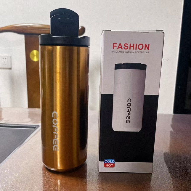 Yellow Stainless Steel Coffee Mug 500ml Vacuum Insulated Travel Cup 8 Hours Heat Retention Leak-Proof