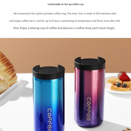 Gradient Blue Stainless Steel Coffee Mug 500ml Vacuum Insulated Travel Cup 8 Hours Heat Retention Leak-Proof Lid 304 Food-Grade Steel Portable Office Car Tumbler Reusable Gift Cup