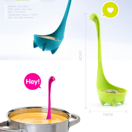 3-piece Blue and Red and Green Nessie Ladle Loch Ness Monster Soup Spoon Cute Dinosaur Shaped Standing Ladle Food-Grade Nylon Kitchen Utensil  Handle Heat Resistant 0-120C Funny Cooking Gadget Gift for Home Cooks