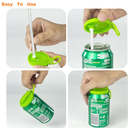Grey Reusable Soda Can Lid with Straw and Carrying Handle - Spill-Proof Plastic Can Cover for Standard 2.13 Inch Cans, Portable Beverage Protector with Flip-Top Design, BPA-Free Drink Can Converter for Outdoor Parties BBQs Camping