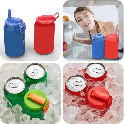 Grey Reusable Soda Can Lid with Straw and Carrying Handle - Spill-Proof Plastic Can Cover for Standard 2.13 Inch Cans, Portable Beverage Protector with Flip-Top Design, BPA-Free Drink Can Converter for Outdoor Parties BBQs Camping