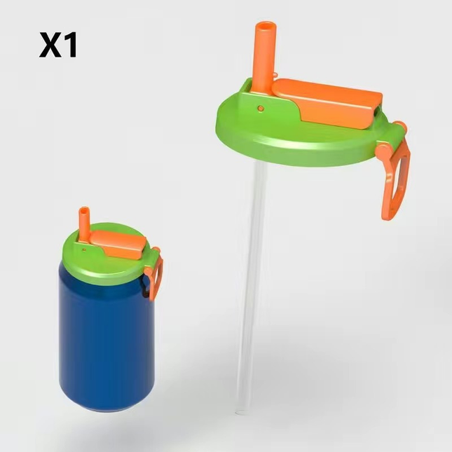 Green Reusable Soda Can Lid with Straw and Carrying V888-ELOSUNG50400