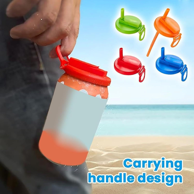Green Reusable Soda Can Lid with Straw and Carrying – product detail