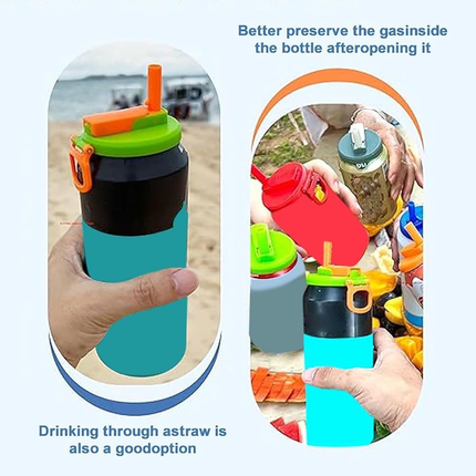 Green Reusable Soda Can Lid with Straw and Carrying Handle - Spill-Proof Plastic Can Cover for Standard 2.13 Inch Cans, Portable Beverage Protector with Flip-Top Design, BPA-Free Drink Can Converter for Outdoor Parties BBQs Camping