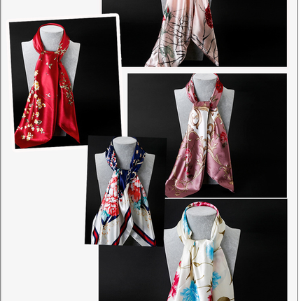 Blue Dragonfly and Lotus Flower Painting Elegant 90x90cm Satin Silk Scarf for Women - Double-Sided Printed Square Headscarf Shawl Wrap - Lightweight Versatile Fashion Accessory for Mother's Day Gift