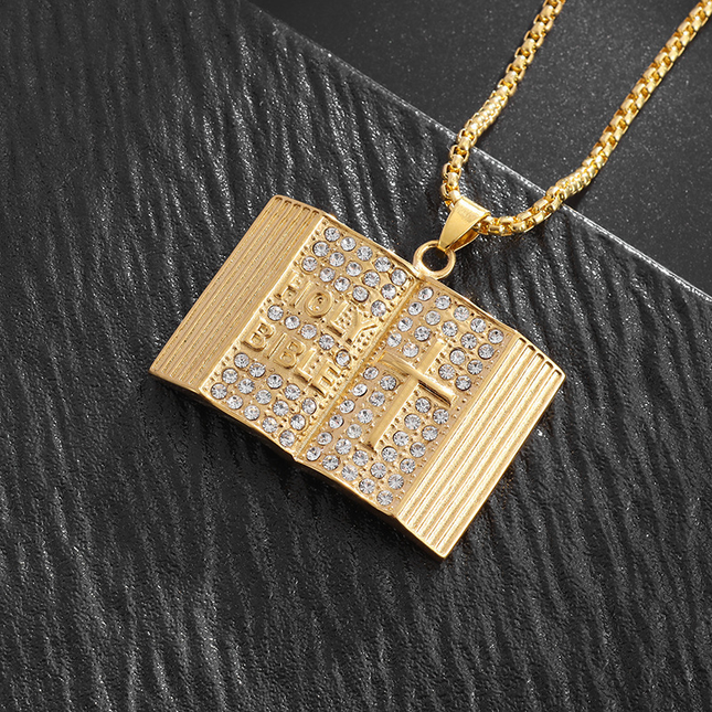 Aureate Vintage Holy Bible Book Pendant Necklace