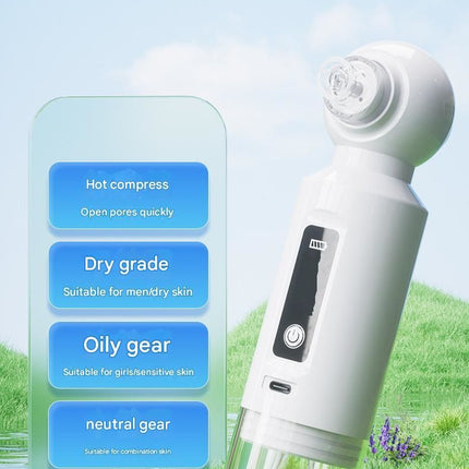 White Heated Micro-Bubble Blackhead Remover Vacuum Pore Cleaner - 46C Hot Compress Electric Water Cycle Facial Cleansing Device with 6 Suction Heads 3 Modes