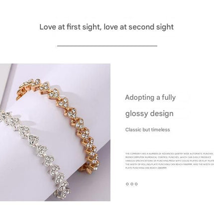 2-piece Aureate and  Rose Gold Luxury Crystal Heart Tennis Bracelet - European Roman Style Pave CZ Diamond Link Chain - Elegant Gold Silver Rose Gold Plated Fashion Jewelry for Women