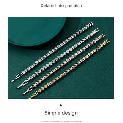 2-piece Silvery and  Rose Gold Luxury Crystal Heart Tennis Bracelet - European Roman Style Pave CZ Diamond Link Chain - Elegant Gold Silver Rose Gold Plated Fashion Jewelry for Women